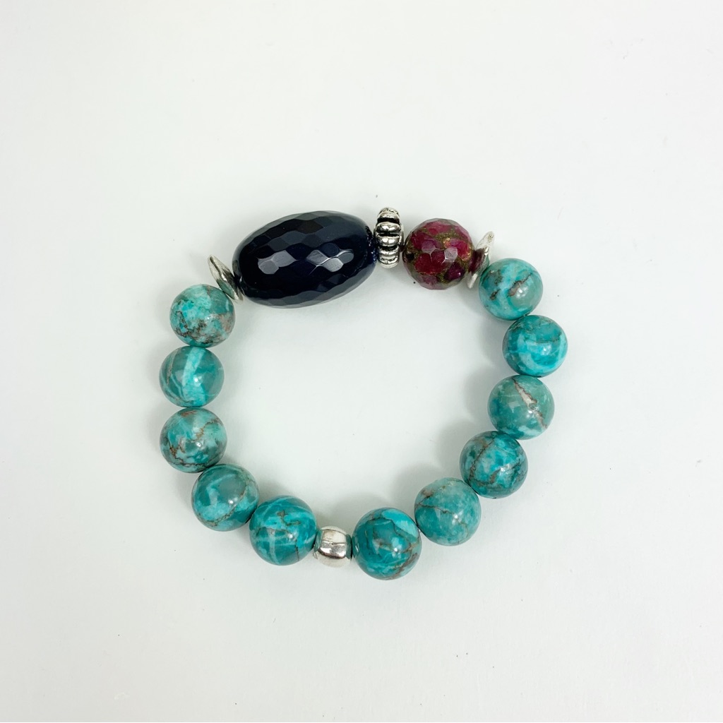 Howlite, Ruby In Zoisite, Dyed Jade Bead Stretch Bracelet